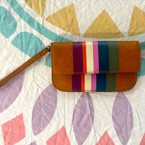 Fossil Striped Multi-Color Leather Wristlet Wallet - Tan Base